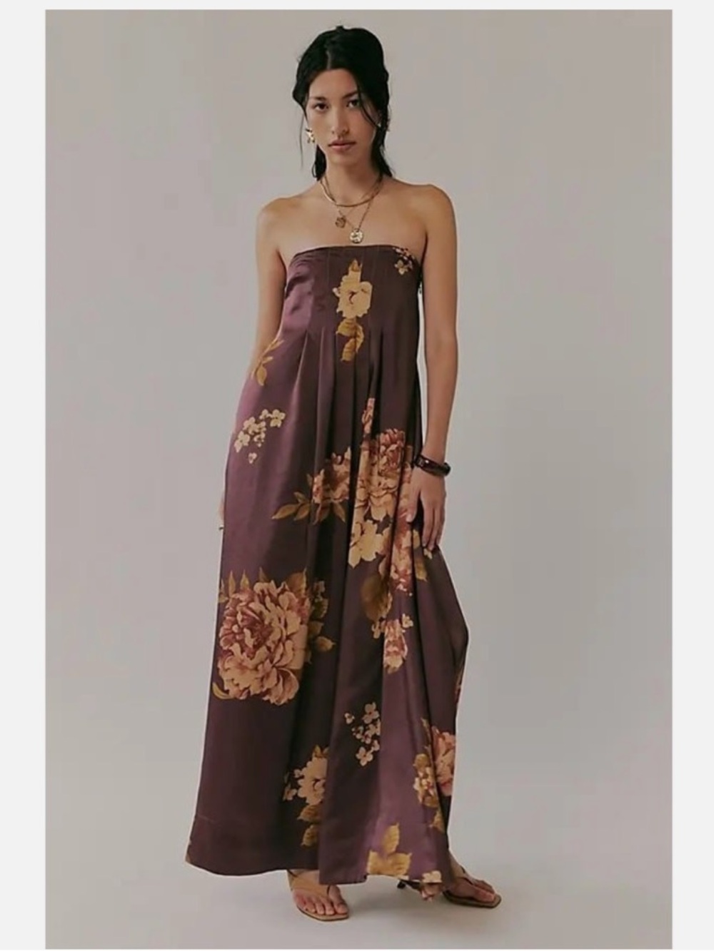 Free People Botanical maxi Dress Wine Strapless Floral Maxi Dress in Plum